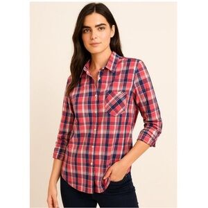 Untuckit Top 14 Plaid Button-Up Shirt Pink